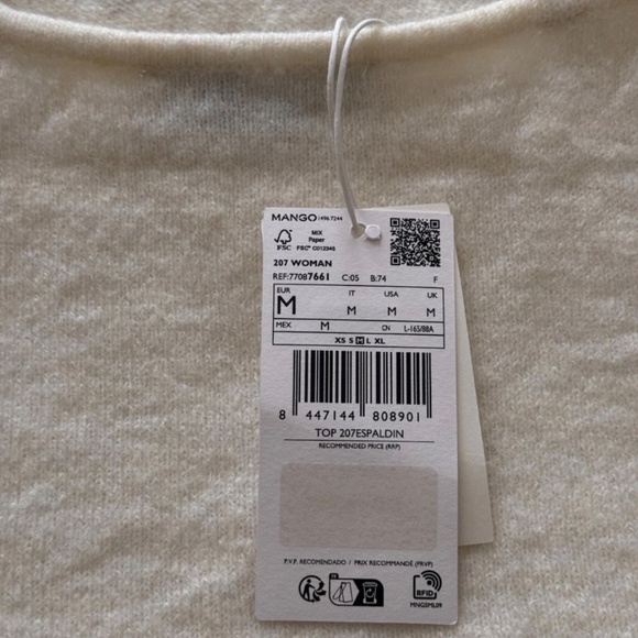 Mango OPEN BACK KNITTED TOP, Ivory, Size M, NWT - Picture 10 of 11